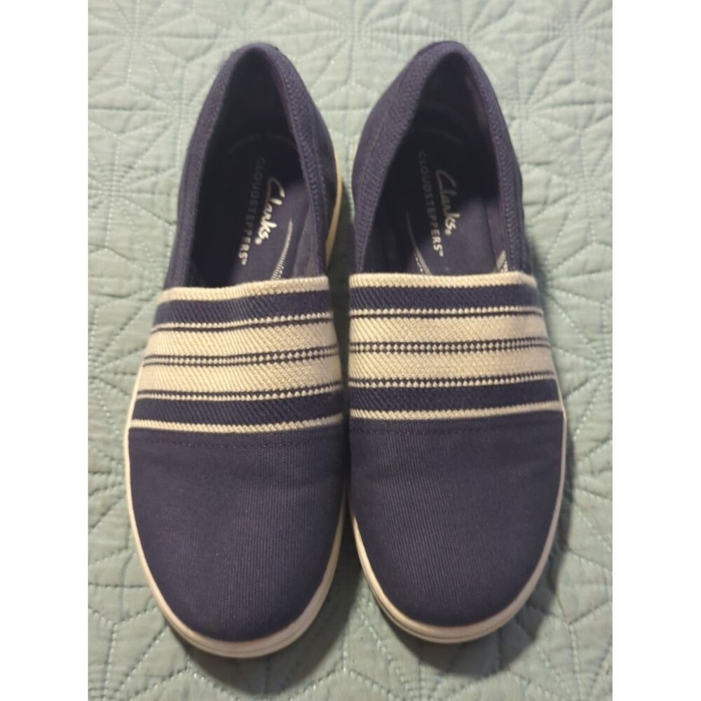 Clarks Women's Cloudsteppers BreezeSky Mist Sz 6 Washable Slip-Ons Navy Stretch - Picture 5 of 10